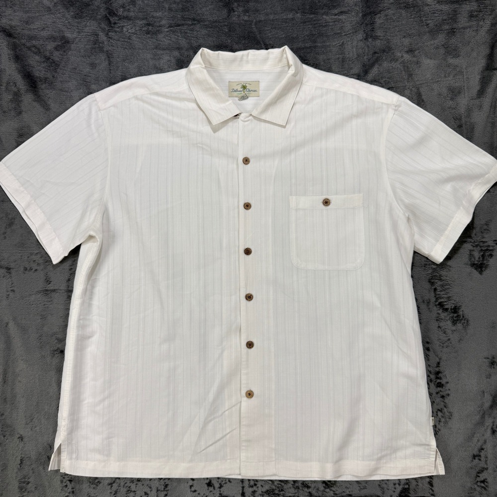 Island Shores Button Up Shirt Mens XXL‎ White Textured Stripe Short Sleeve - Picture 4 of 10